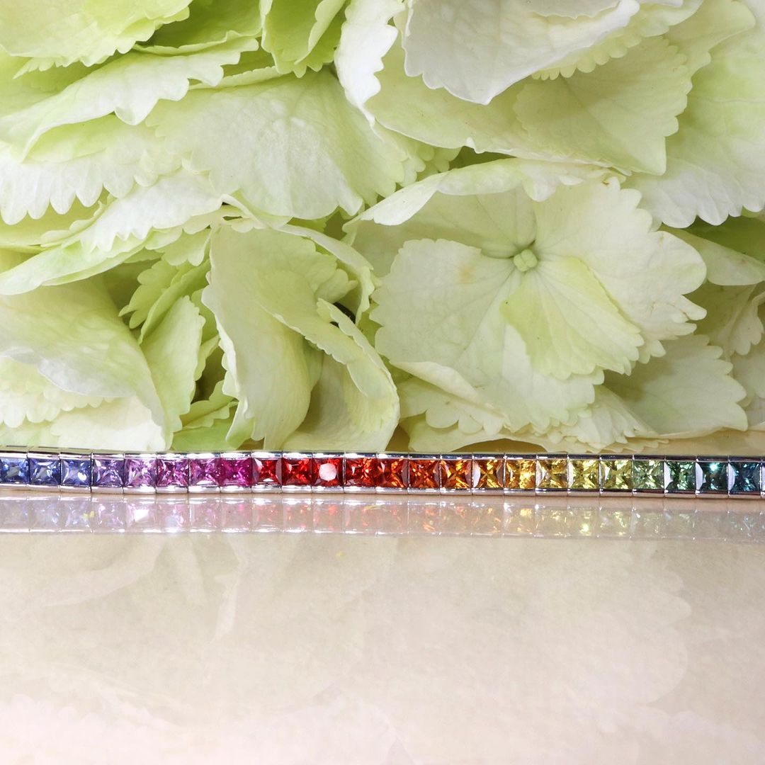 10ctw Princess Cut Multi-Color Sapphire Handmade Bracelet