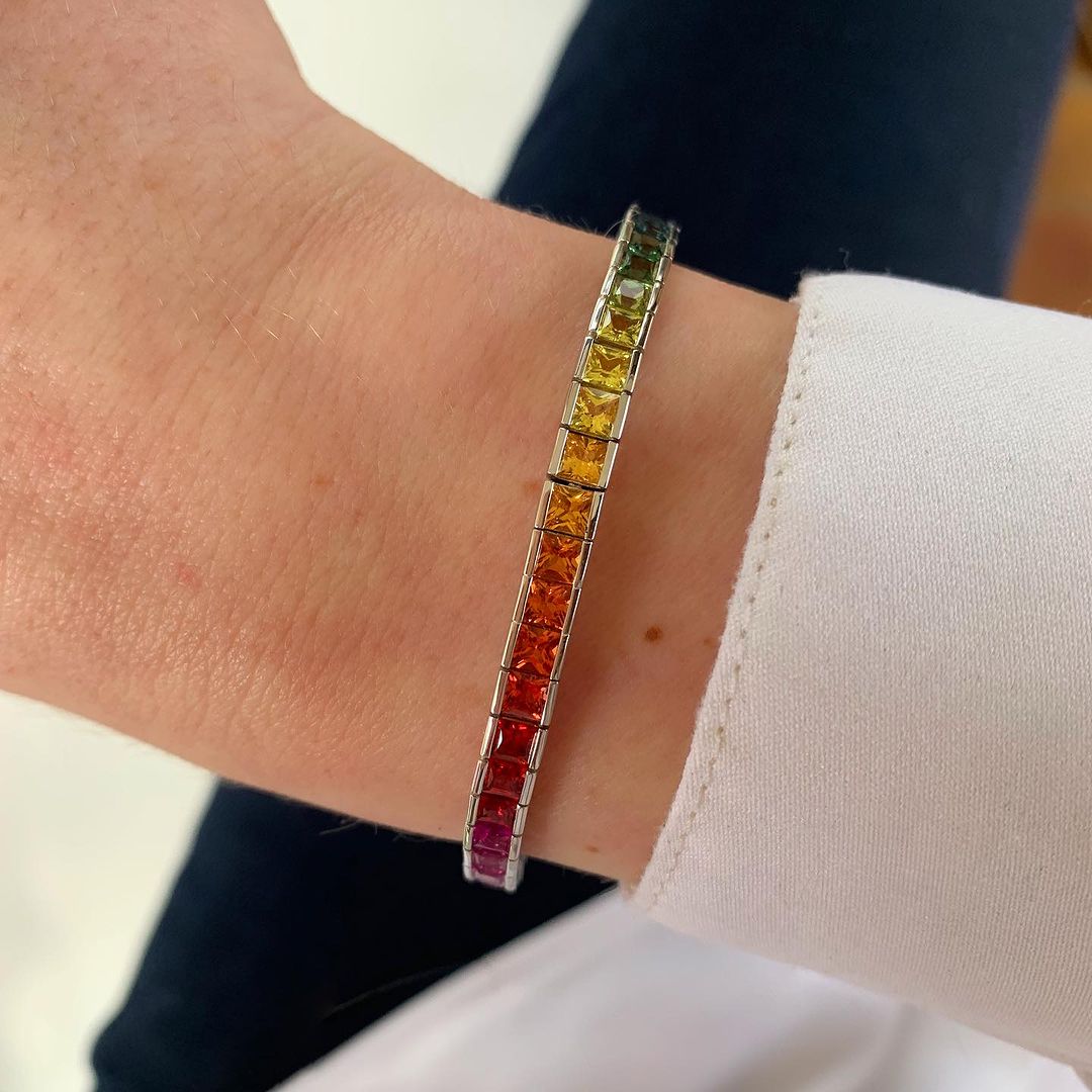 10ctw Princess Cut Multi-Color Sapphire Handmade Bracelet