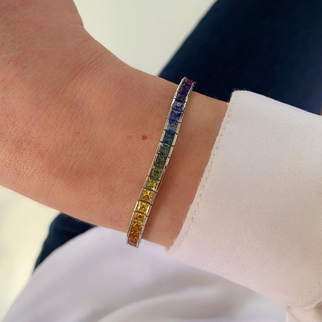 10ctw Princess Cut Multi-Color Sapphire Handmade Bracelet