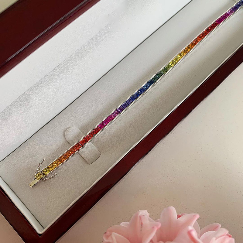 10ctw Princess Cut Multi-Color Sapphire Handmade Bracelet