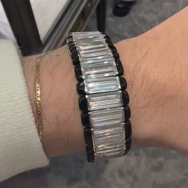 29ctw Baguette Cut White Sapphire Fashion Men's Bracelet