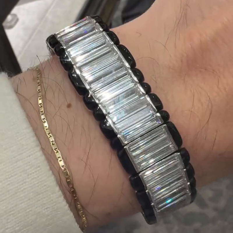 29ctw Baguette Cut White Sapphire Fashion Men's Bracelet