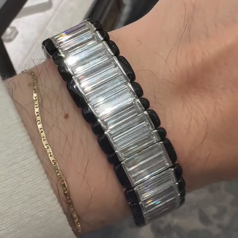 29ctw Baguette Cut White Sapphire Fashion Men's Bracelet