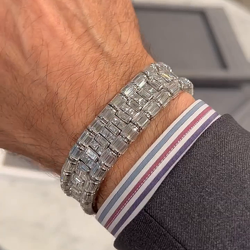 20ctw Baguette Cut White Sapphire Handmade Men's Bracelet