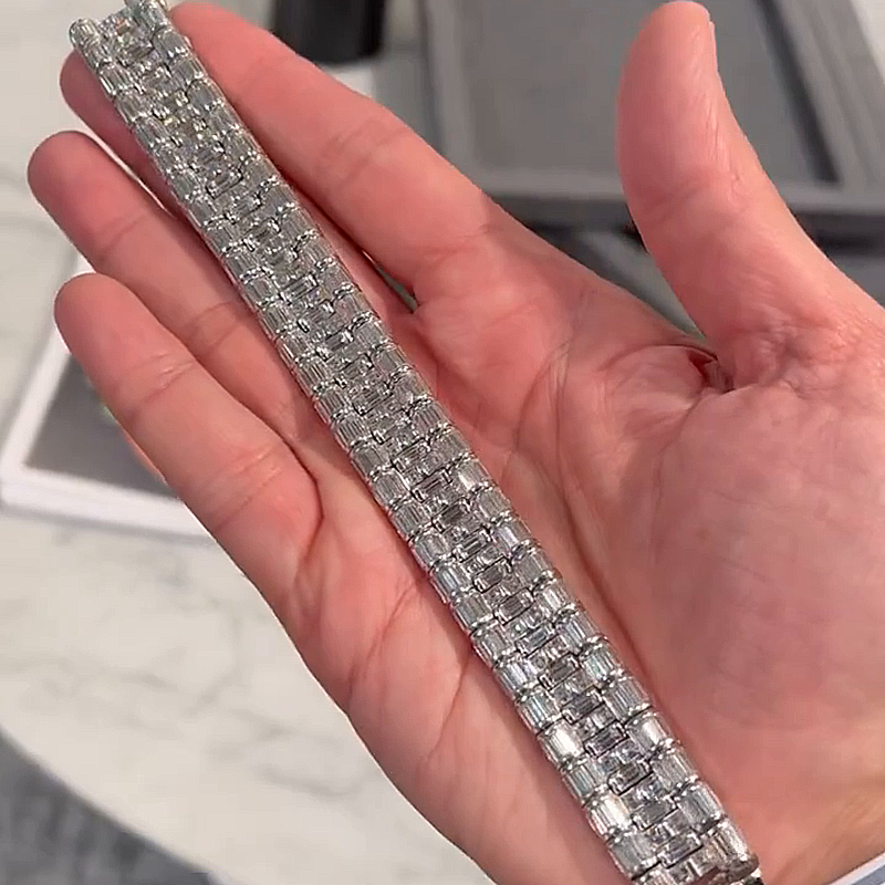 20ctw Baguette Cut White Sapphire Handmade Men's Bracelet