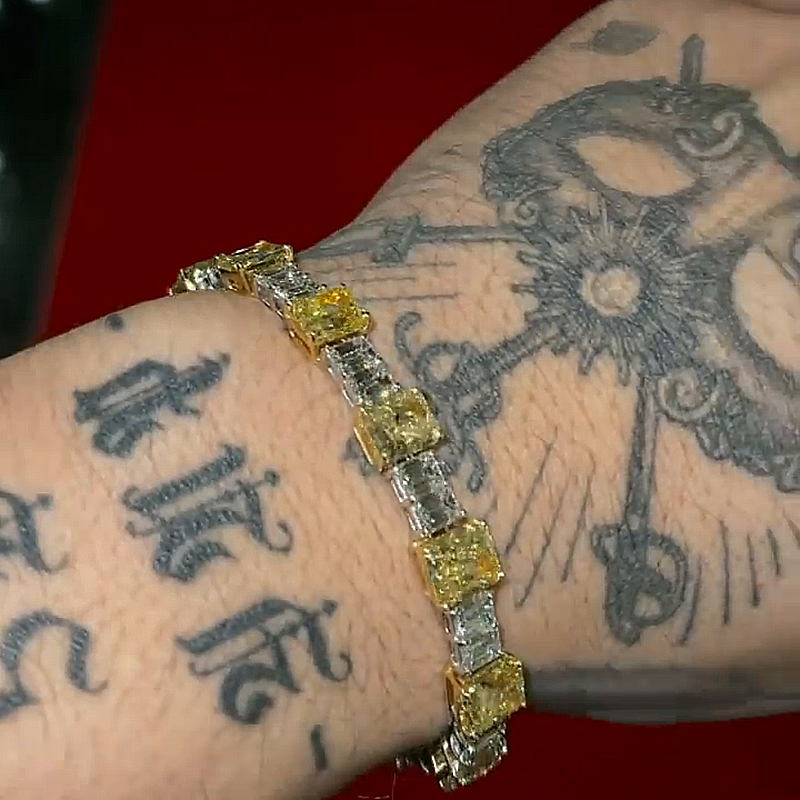 18ctw Emerald Cut Yellow & White Sapphire Handmade Men's Bracelet