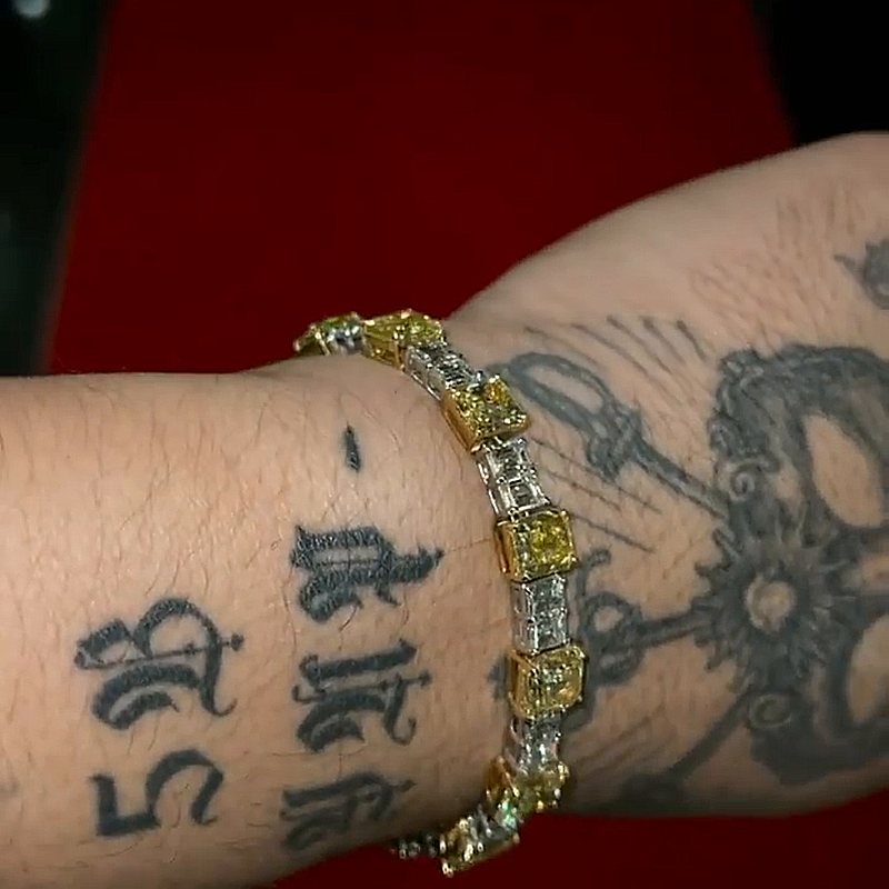 18ctw Emerald Cut Yellow & White Sapphire Handmade Men's Bracelet