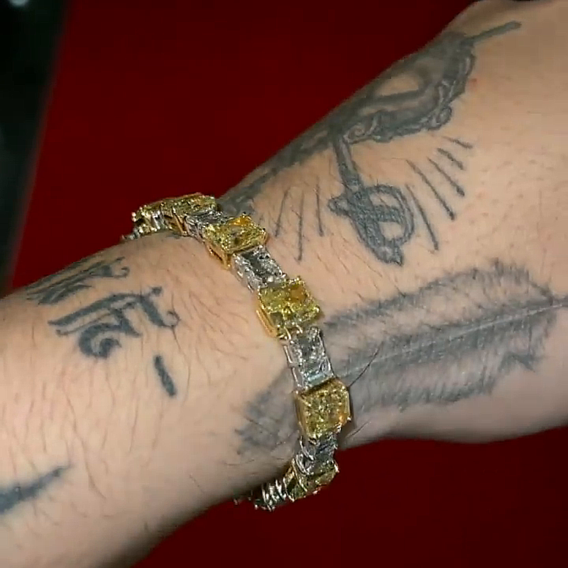 18ctw Emerald Cut Yellow & White Sapphire Handmade Men's Bracelet