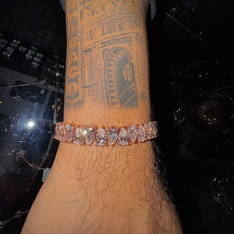 1ct Each Pear Cut White Sapphire Rose Gold Handmade Men's Tennis Bracelet