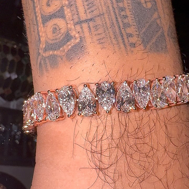 1ct Each Pear Cut White Sapphire Rose Gold Handmade Men's Tennis Bracelet