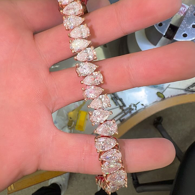 1ct Each Pear Cut White Sapphire Rose Gold Handmade Men's Tennis Bracelet