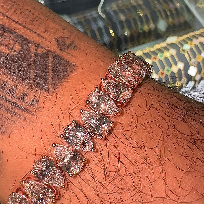 1ct Each Pear Cut White Sapphire Rose Gold Handmade Men's Tennis Bracelet