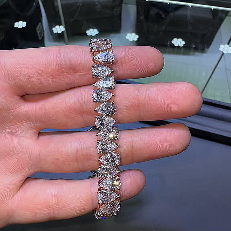 1ct Each Pear Cut White Sapphire Rose Gold Handmade Men's Tennis Bracelet