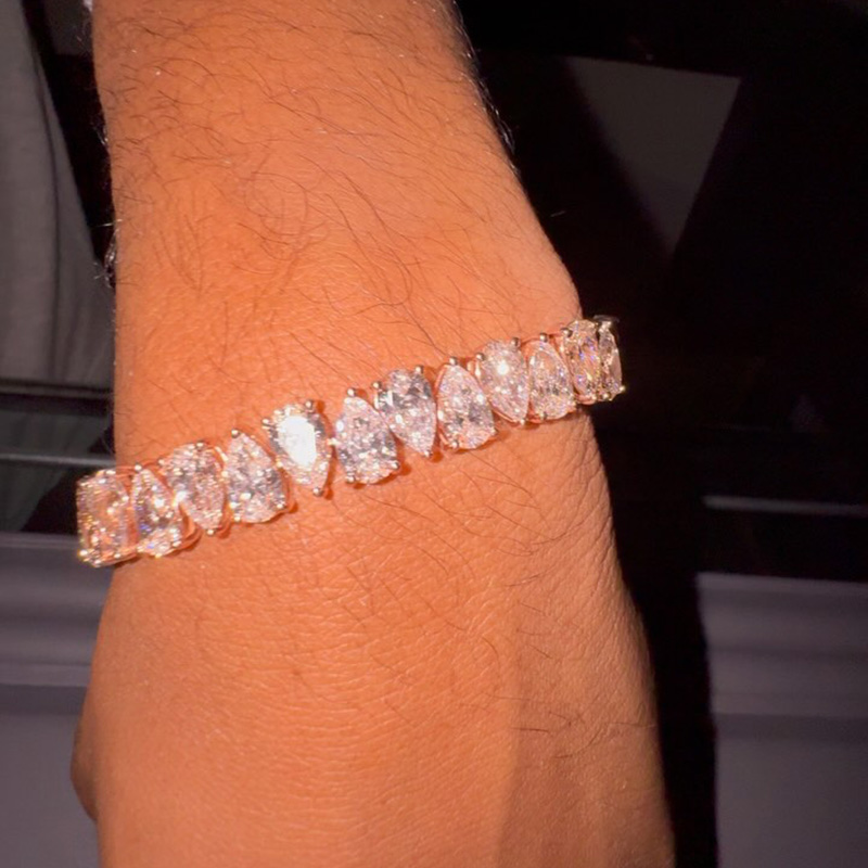 1ct Each Pear Cut White Sapphire Rose Gold Handmade Men's Tennis Bracelet