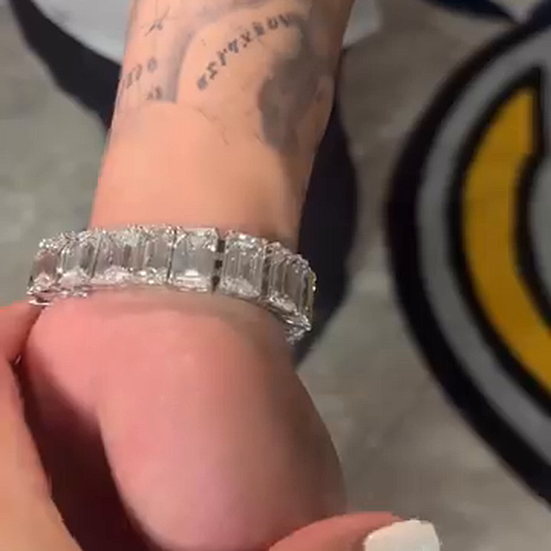 29ctw Emerald Cut White Sapphire Handmade Men's Bracelet