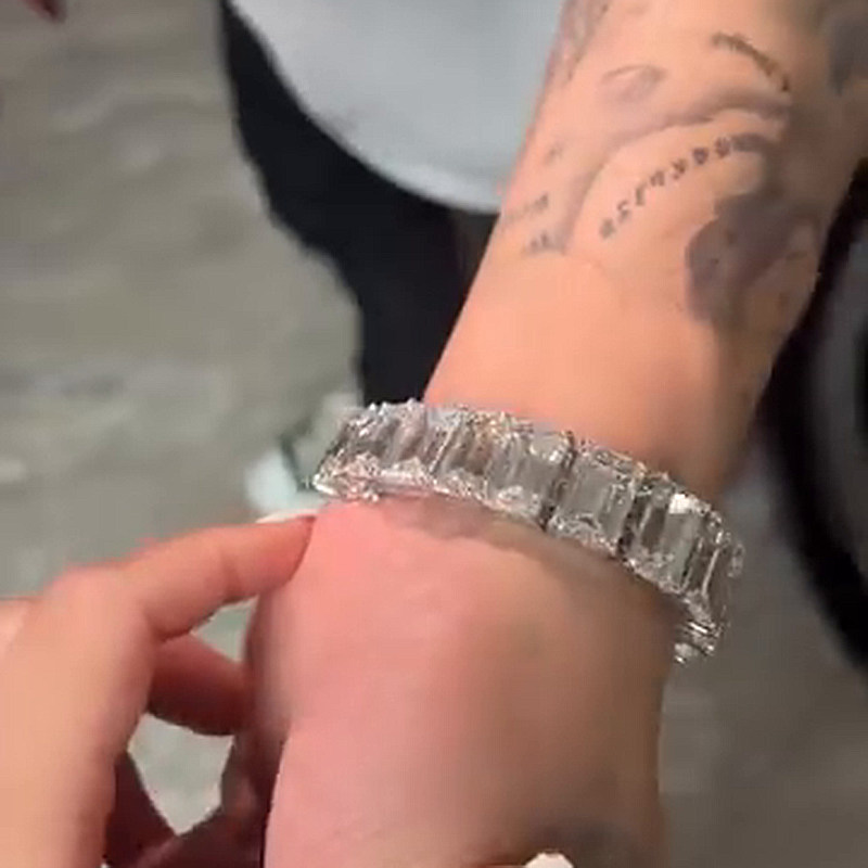 29ctw Emerald Cut White Sapphire Handmade Men's Bracelet