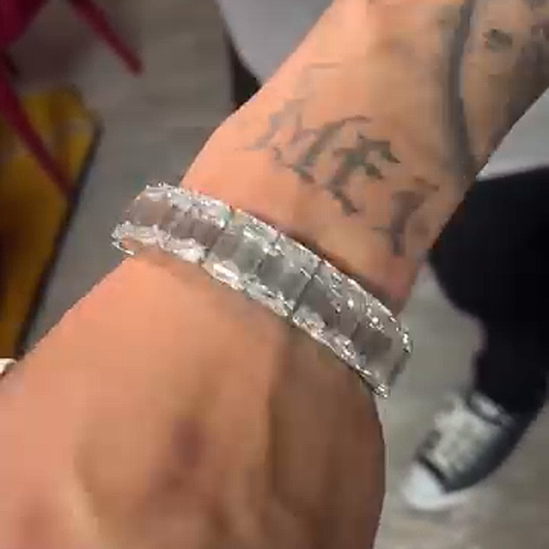 29ctw Emerald Cut White Sapphire Handmade Men's Bracelet