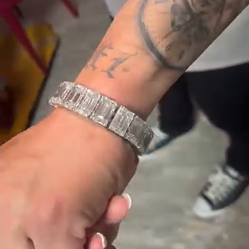 29ctw Emerald Cut White Sapphire Handmade Men's Bracelet