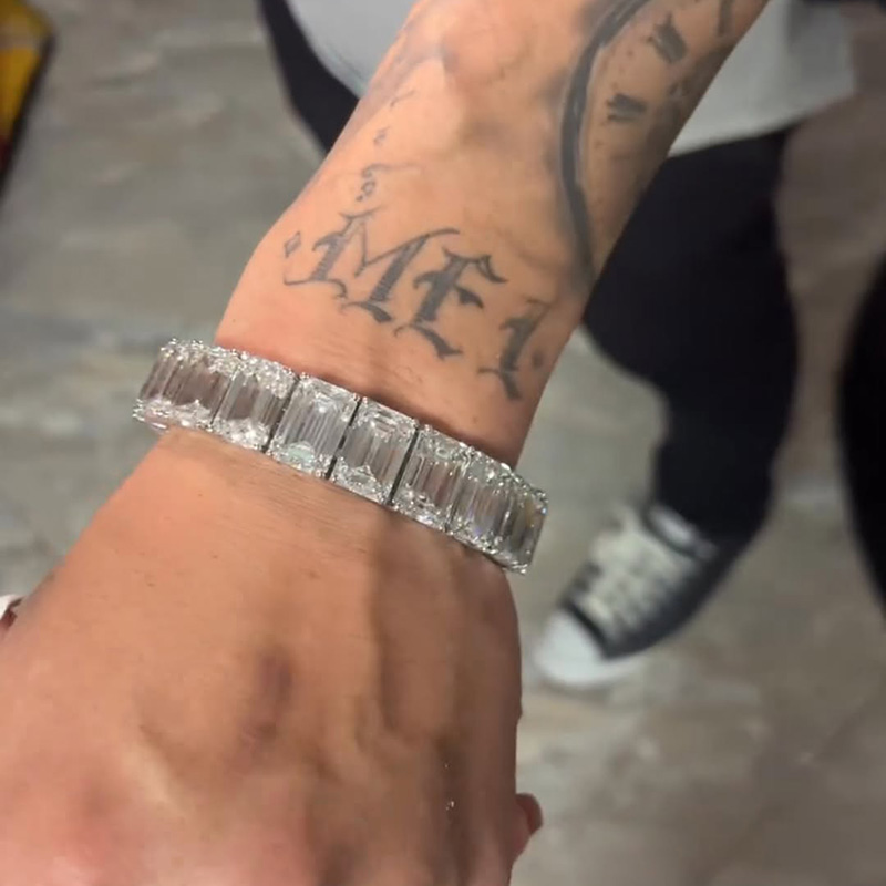 29ctw Emerald Cut White Sapphire Handmade Men's Bracelet