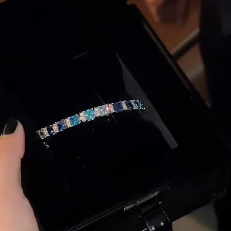 15ctw Blue Mixed Radiant Cut Handmade Men's Bracelet