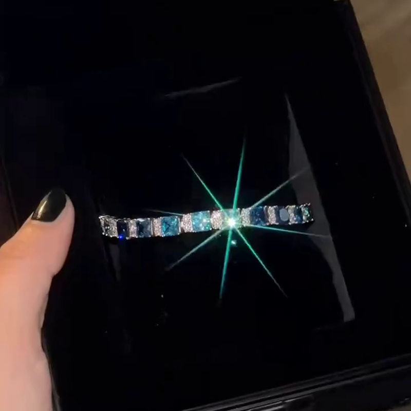 15ctw Blue Mixed Radiant Cut Handmade Men's Bracelet