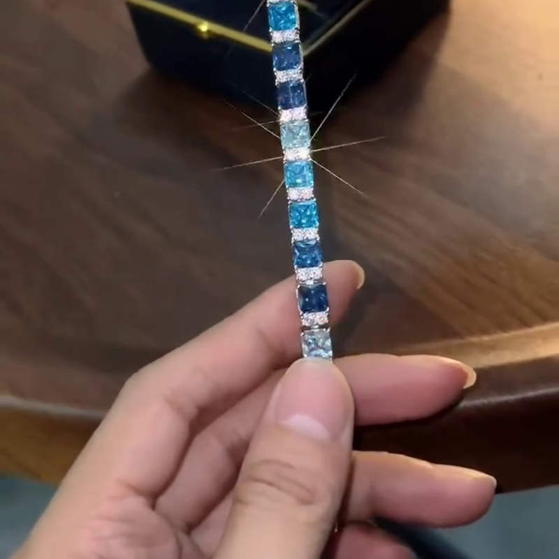 15ctw Blue Mixed Radiant Cut Handmade Men's Bracelet