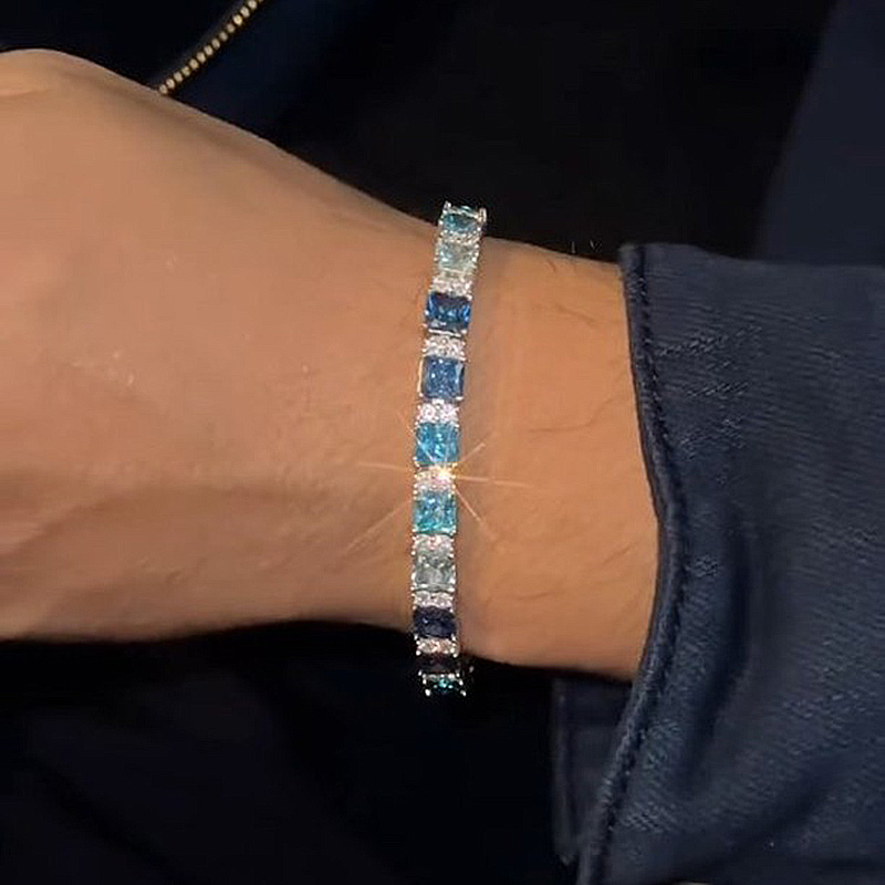 15ctw Blue Mixed Radiant Cut Handmade Men's Bracelet