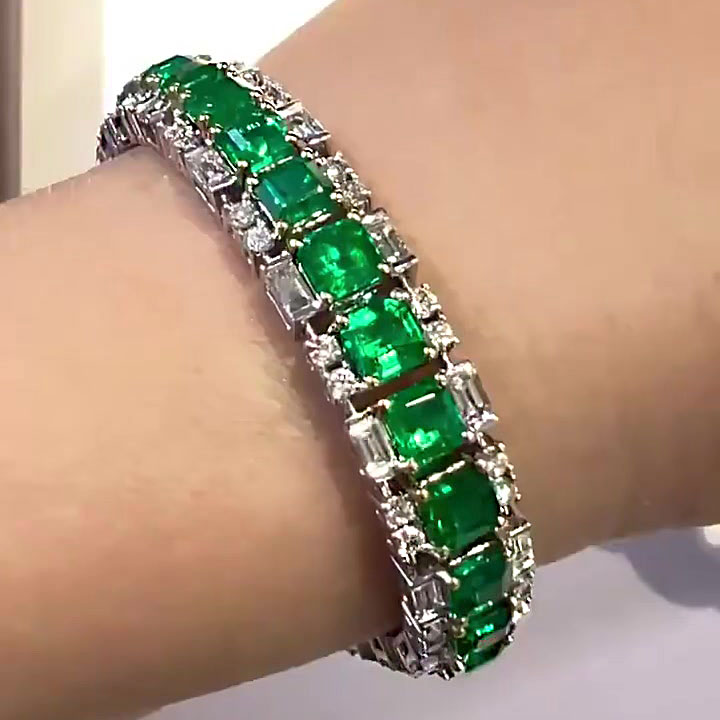 13ctw Emerald Cut Emerald Sapphire Bracelet