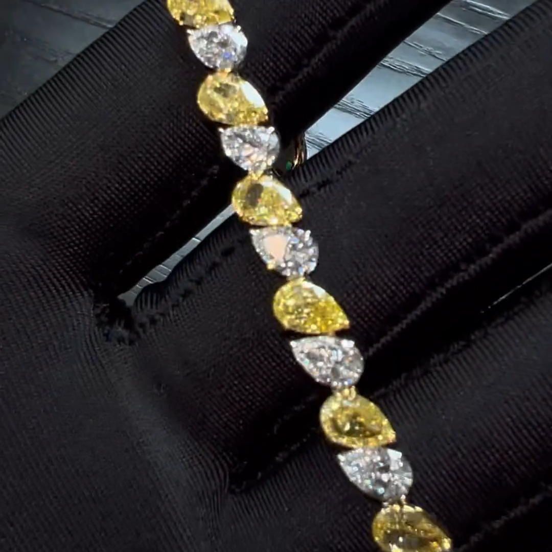20ct Pear-cut Yellow Diamond Sterling Silver Handmade Bracelet