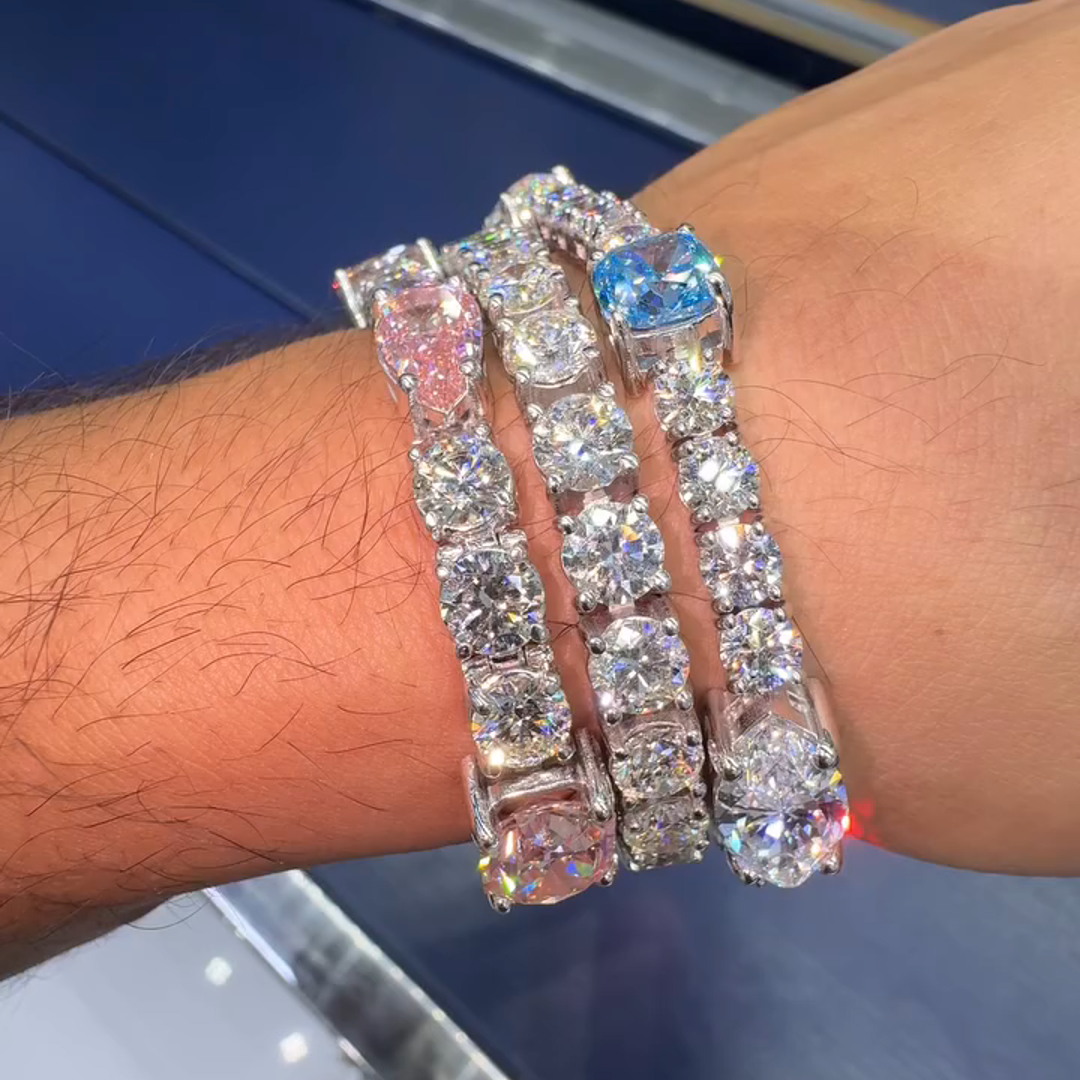 3-piece Sterling Silver Diamond Handmade Bracelet Set