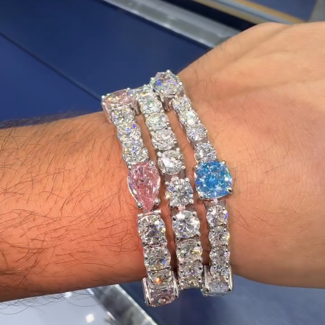 3-piece Sterling Silver Diamond Handmade Bracelet Set