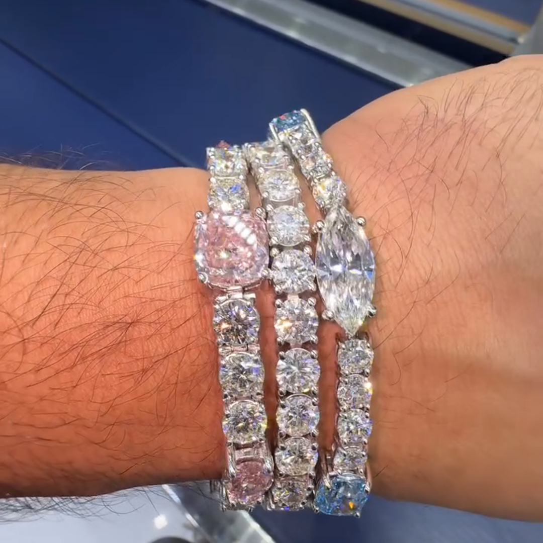 3-piece Sterling Silver Diamond Handmade Bracelet Set