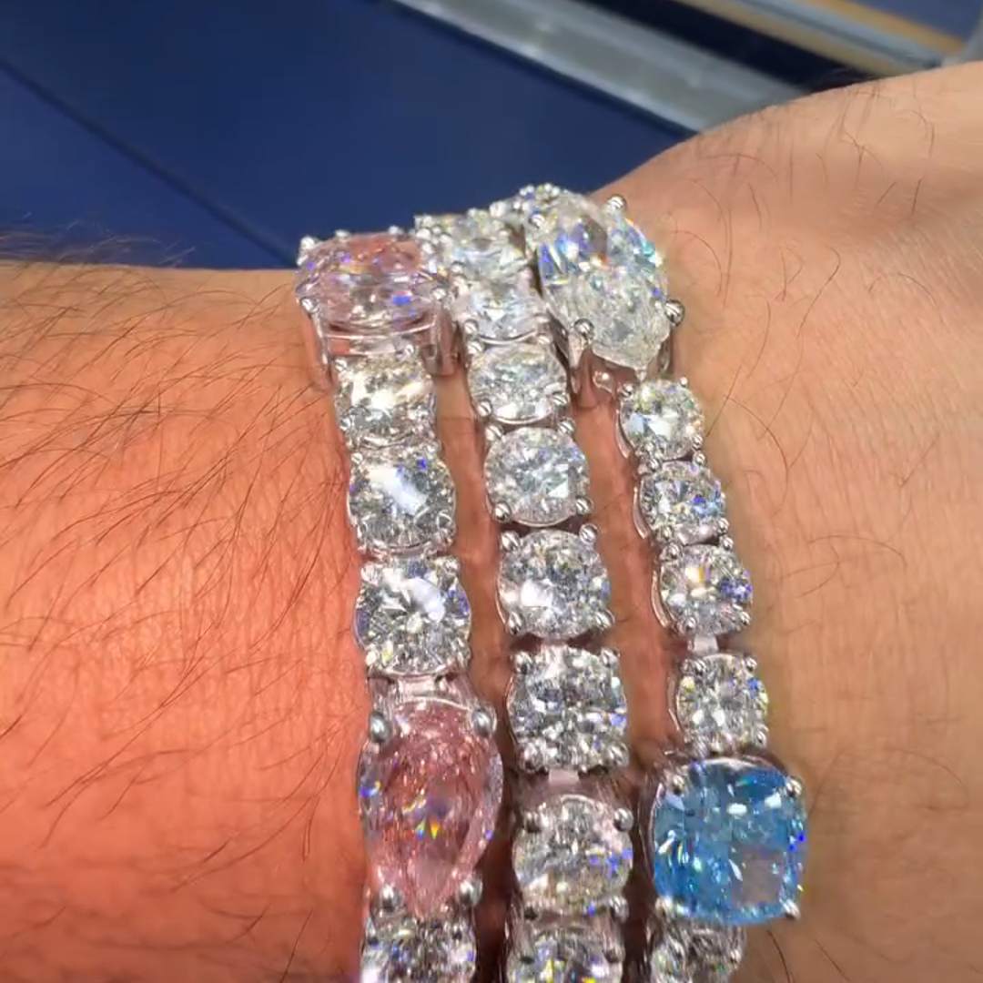 3-piece Sterling Silver Diamond Handmade Bracelet Set