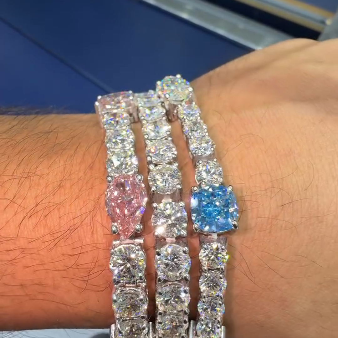 3-piece Sterling Silver Diamond Handmade Bracelet Set