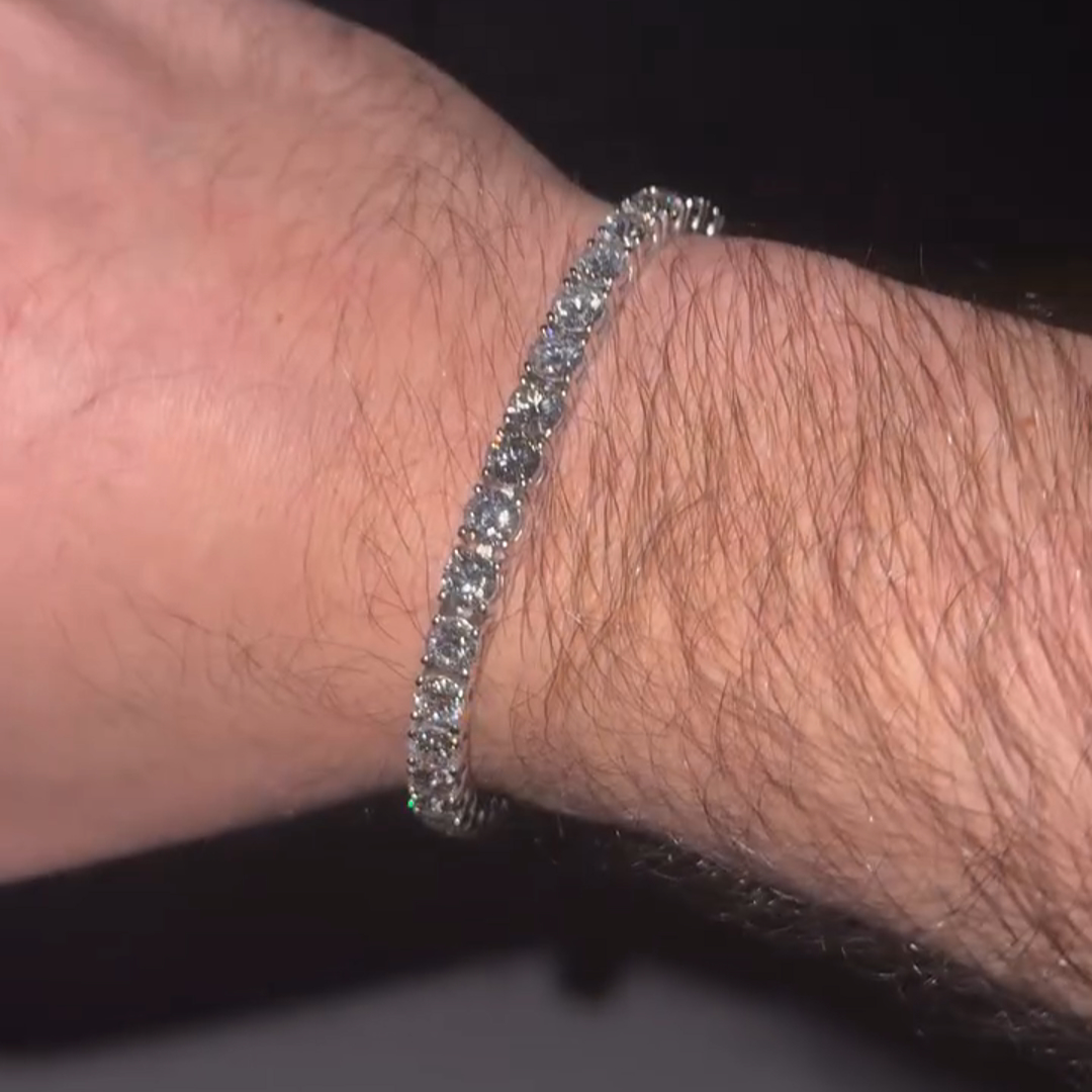 28ct Round Cut Diamond Handmade Sterling Silver Men's Bracelet