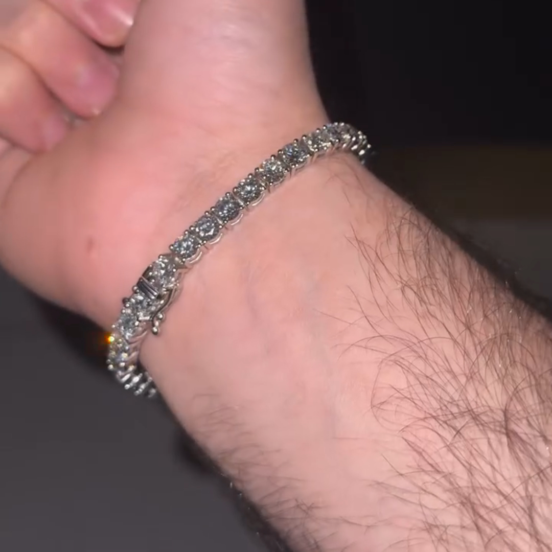 28ct Round Cut Diamond Handmade Sterling Silver Men's Bracelet