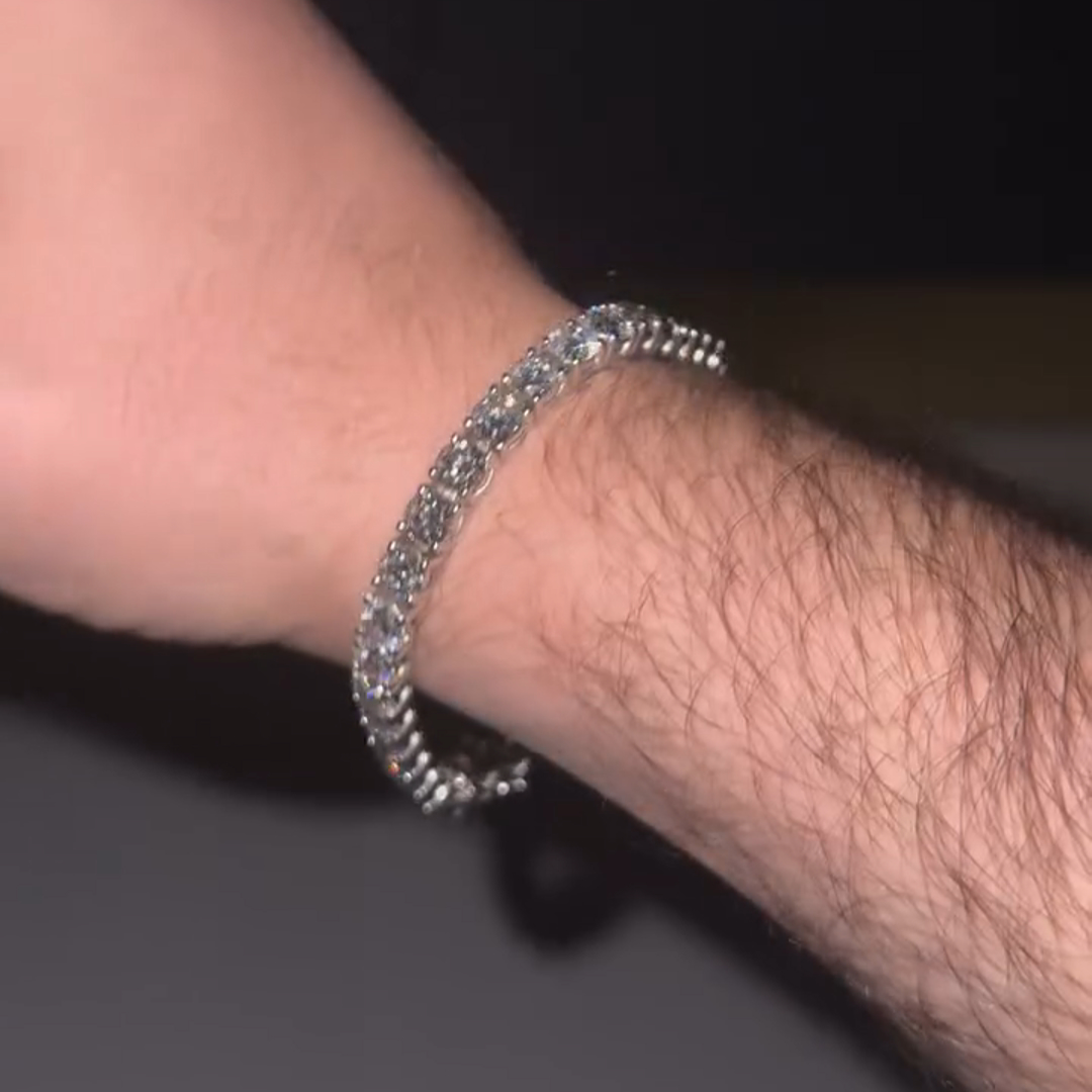 28ct Round Cut Diamond Handmade Sterling Silver Men's Bracelet