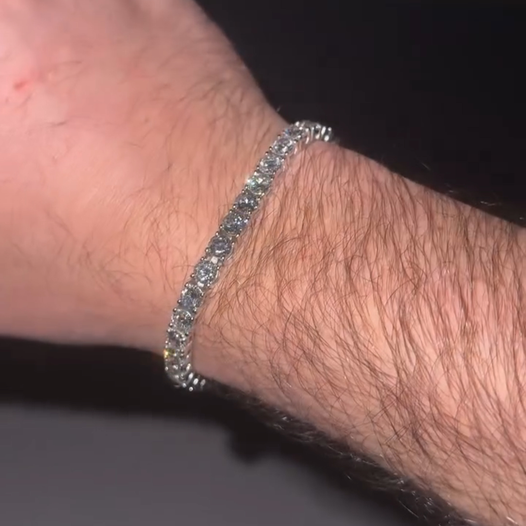 28ct Round Cut Diamond Handmade Sterling Silver Men's Bracelet