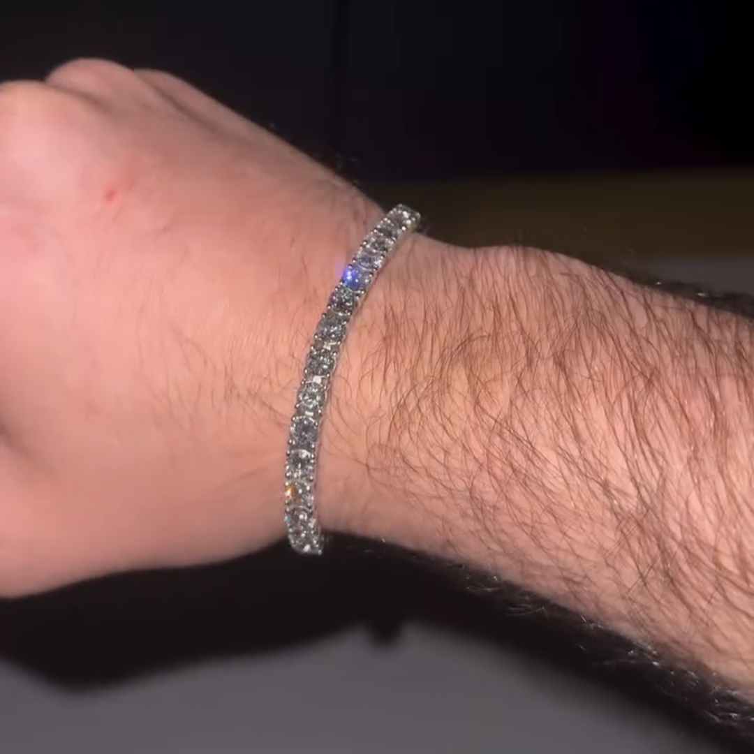 28ct Round Cut Diamond Handmade Sterling Silver Men's Bracelet