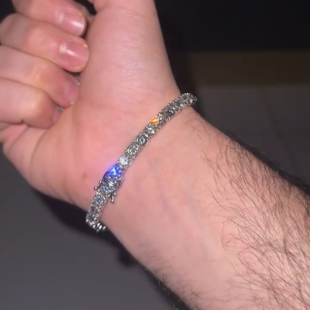 28ct Round Cut Diamond Handmade Sterling Silver Men's Bracelet