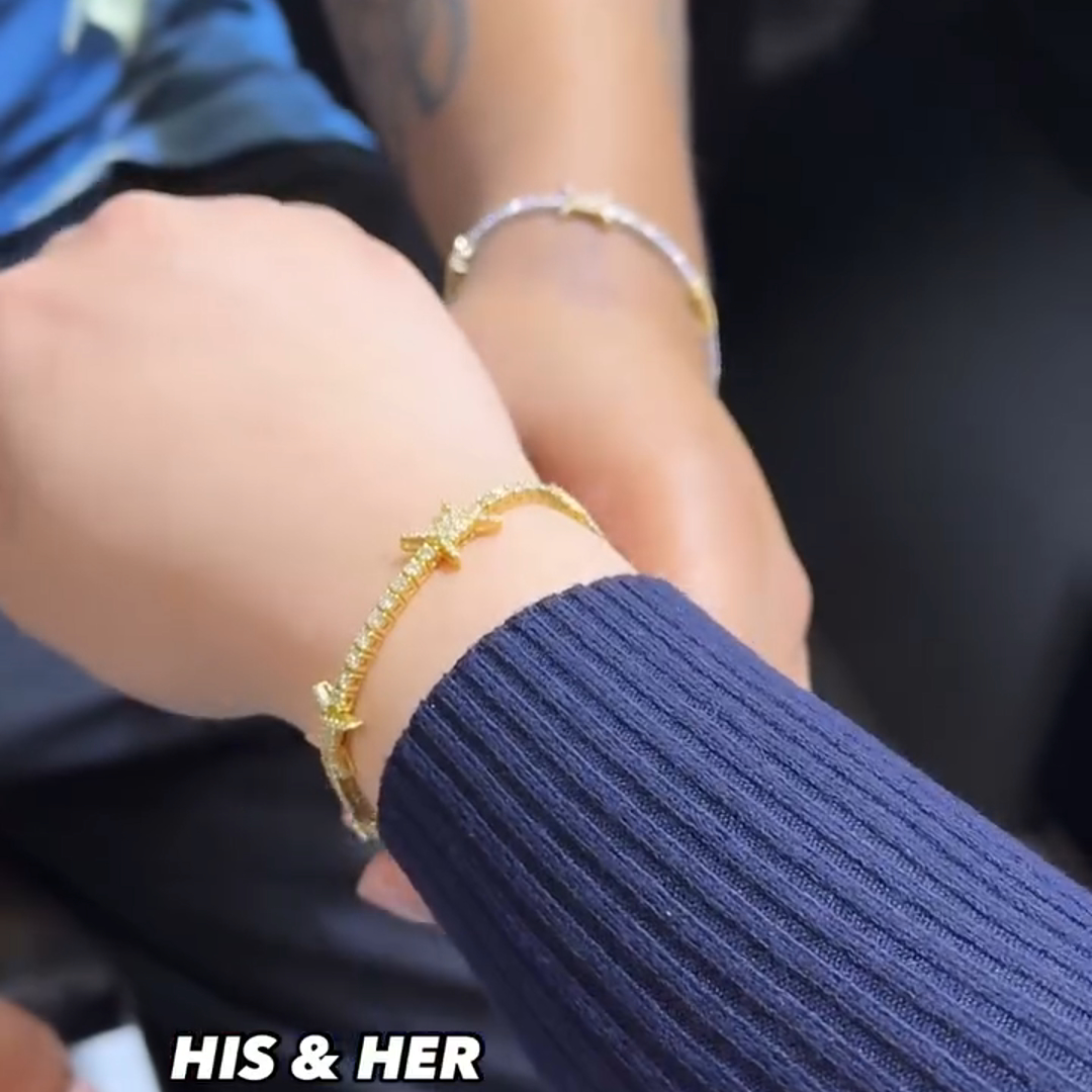 20ctw Round Cut Diamond Sterling Silver Plated Gold Handmade Couple Bracelet