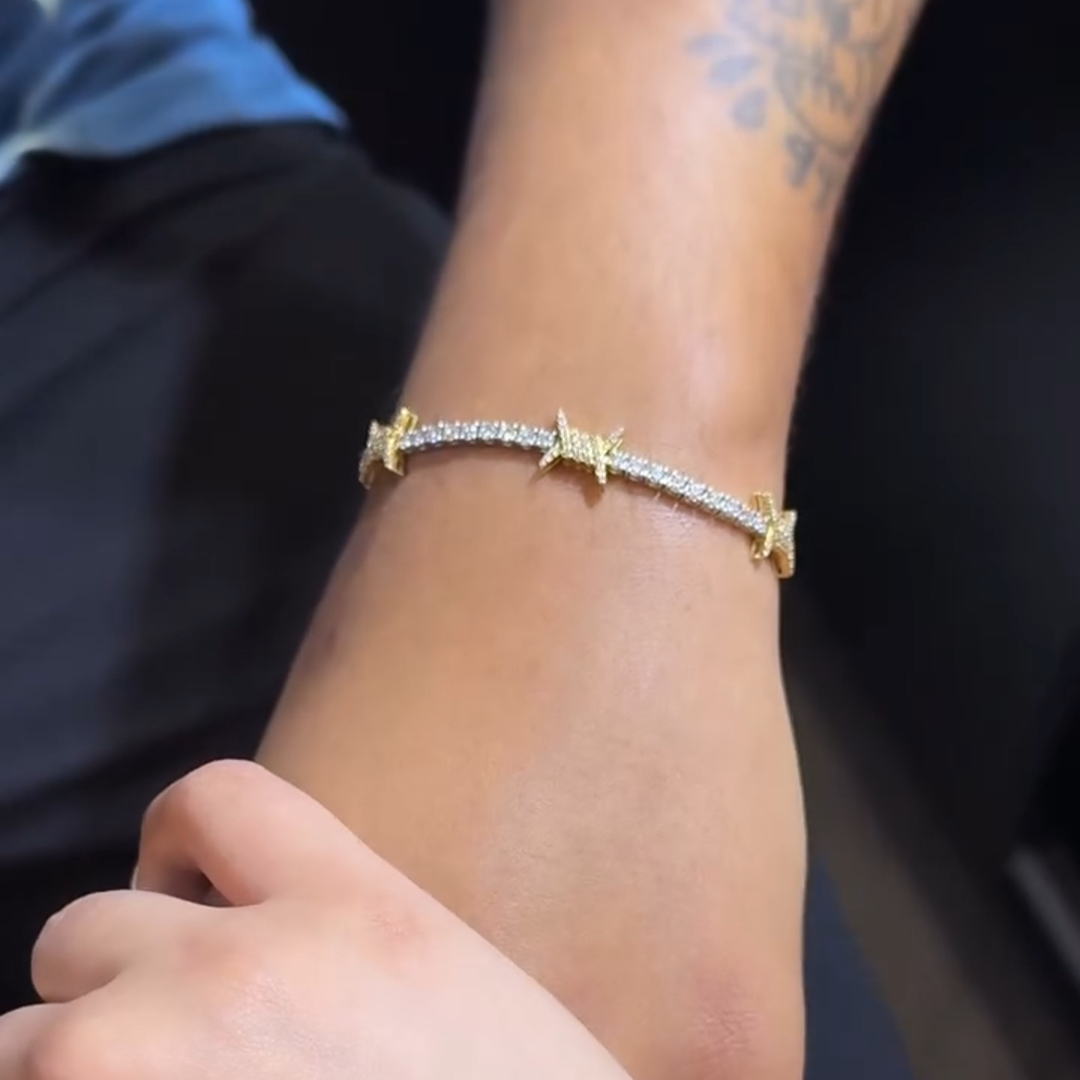 20ctw Round Cut Diamond Sterling Silver Plated Gold Handmade Couple Bracelet