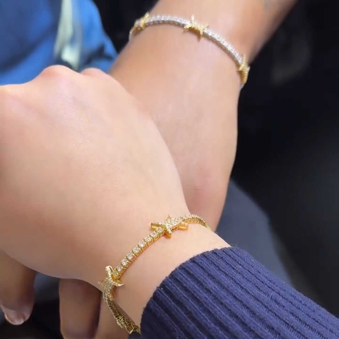 20ctw Round Cut Diamond Sterling Silver Plated Gold Handmade Couple Bracelet