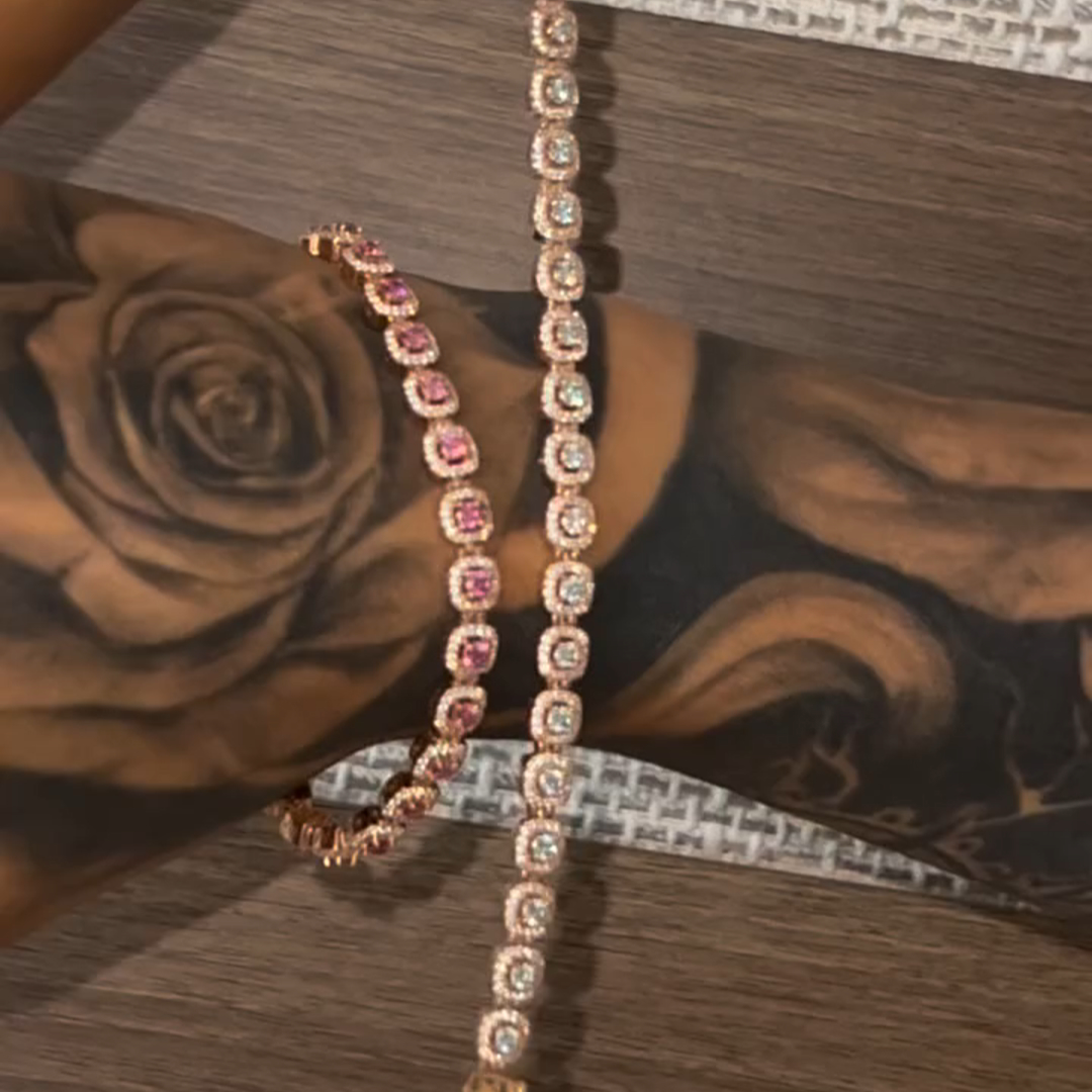 30ctw Princess Cut Blue And White Sapphire Sterling Silver Plated Yellow Gold Handmade Bracelet