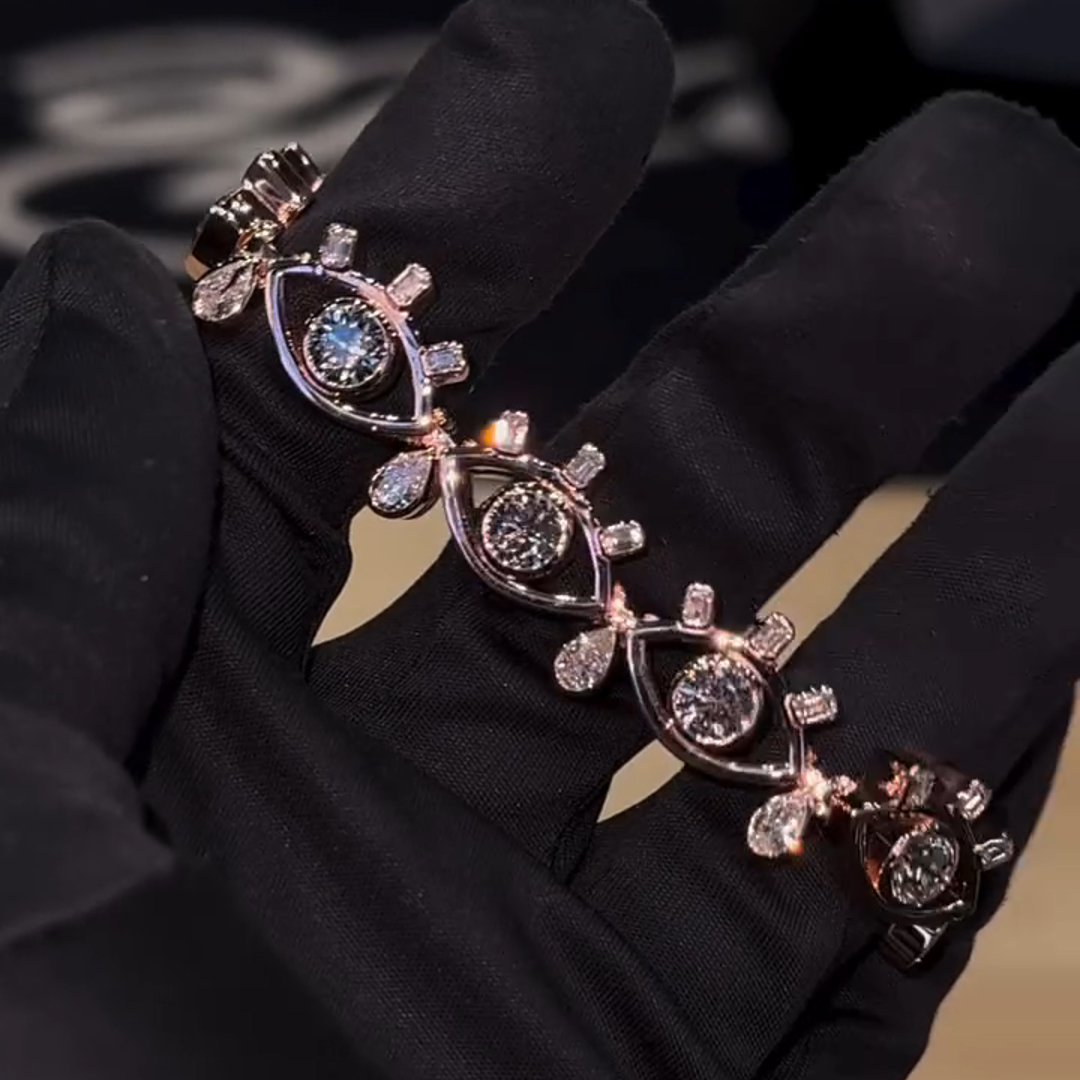 30ctw Round Cut Diamond Eye Shape Sterling Silver Plated Rose Gold Handmade Bracelet