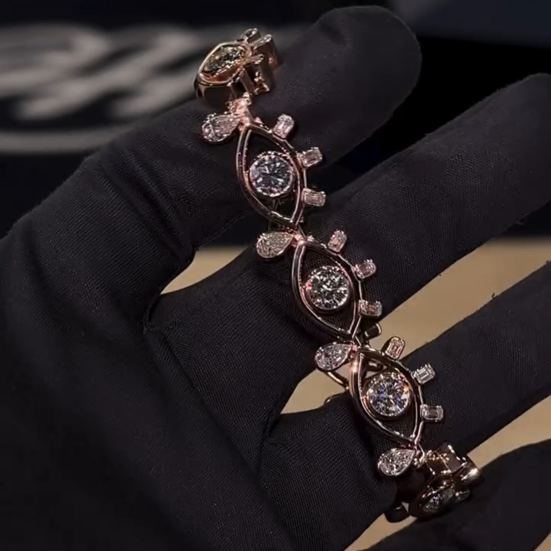 30ctw Round Cut Diamond Eye Shape Sterling Silver Plated Rose Gold Handmade Bracelet