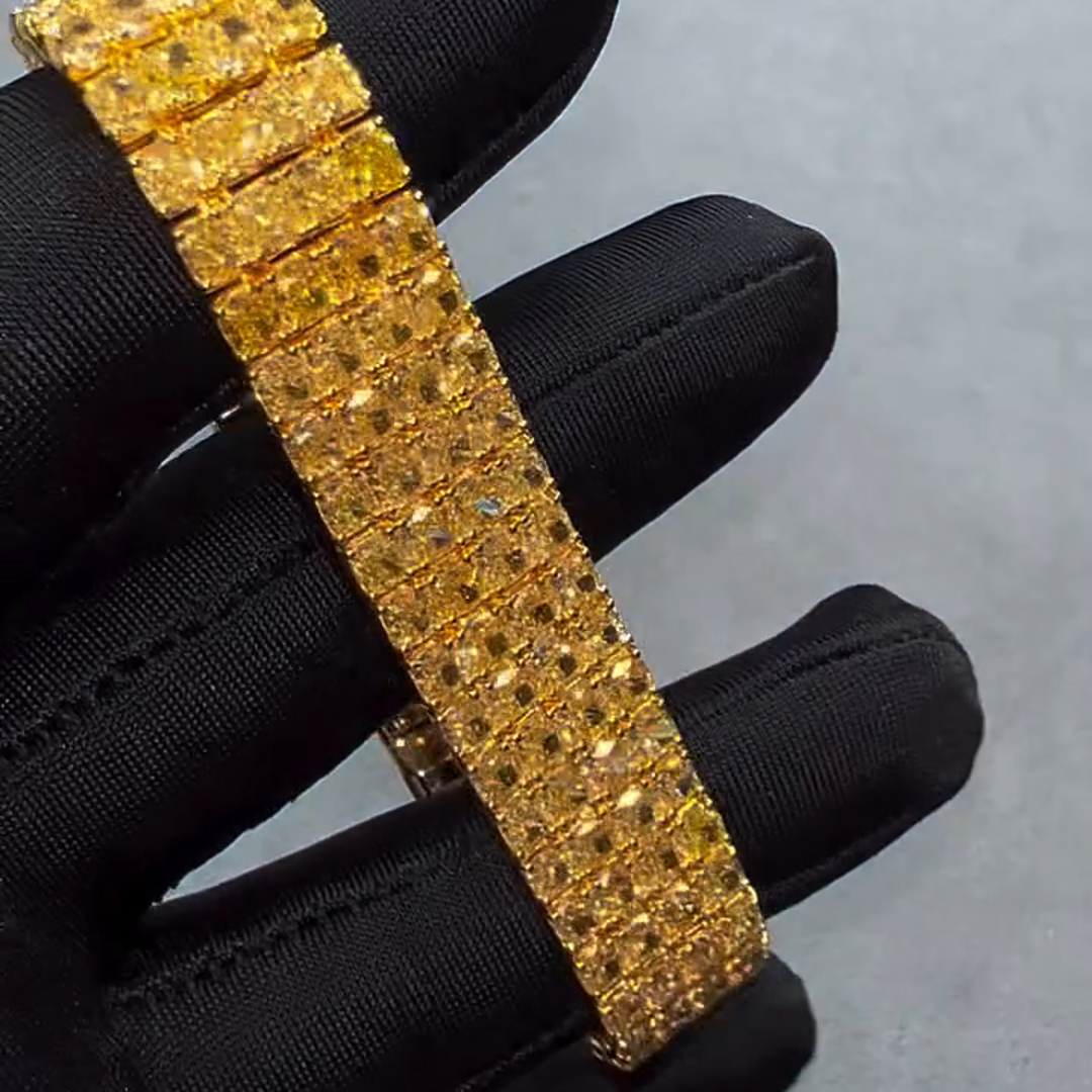 50ct Princess Cut Yellow Zircon Sterling Silver Plated Yellow Gold Handmade Bracelet