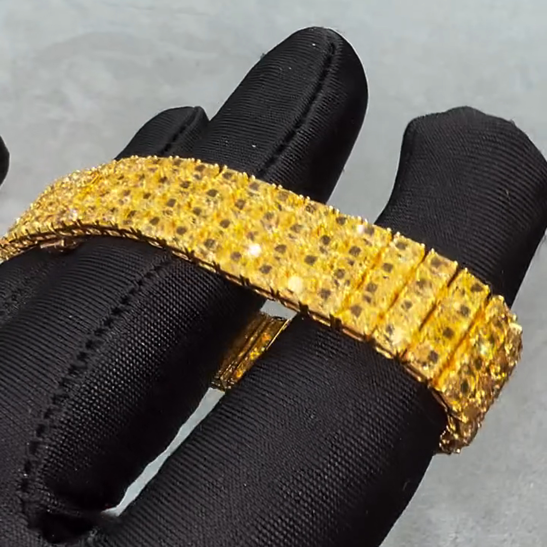 50ct Princess Cut Yellow Zircon Sterling Silver Plated Yellow Gold Handmade Bracelet