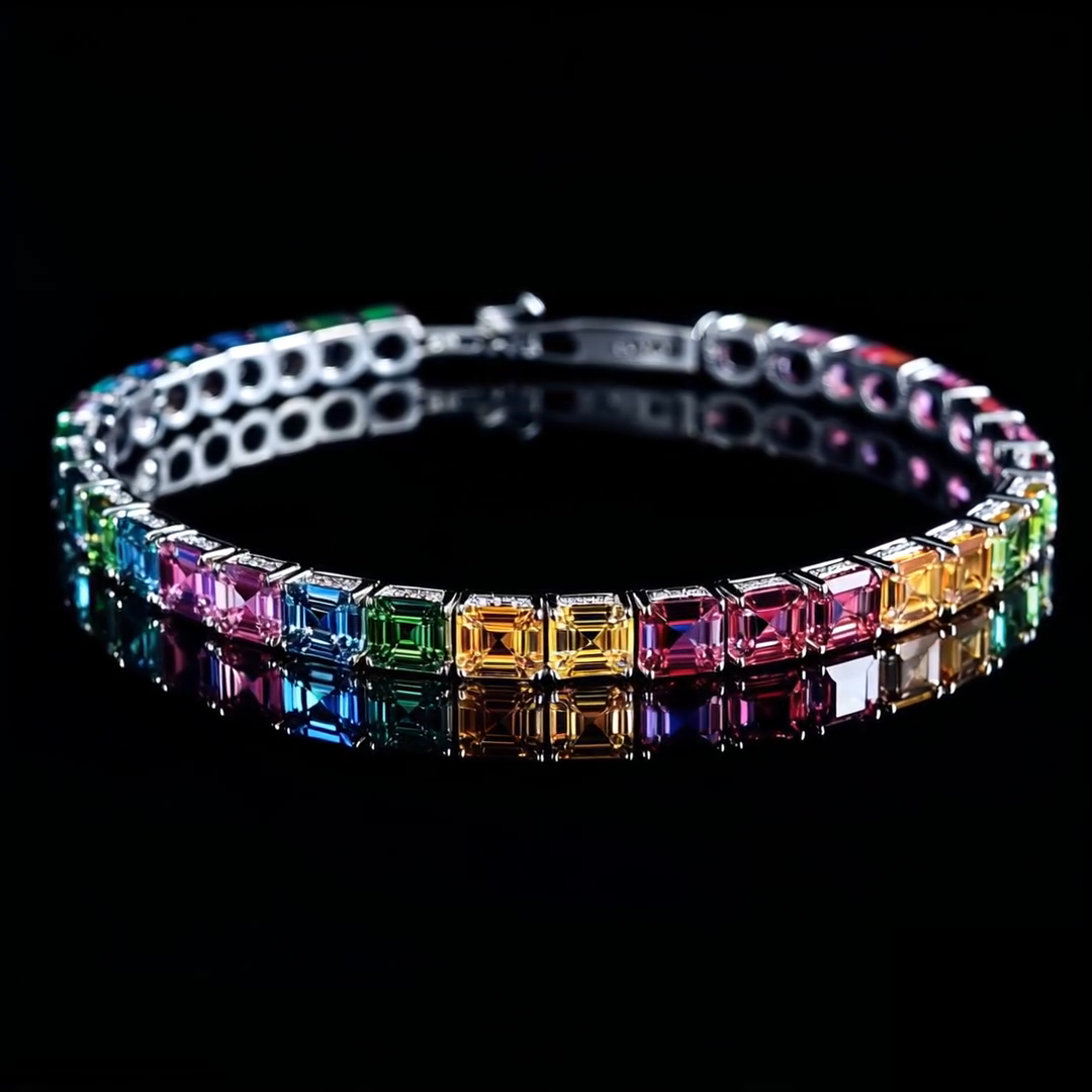 20ct Cushion Cut Colored Diamond Sterling Silver Handmade Bracelet