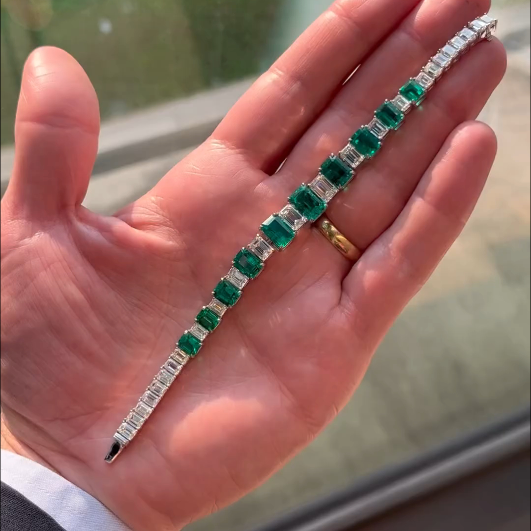 20ct cushion cut emerald sterling silver handmade bracelet